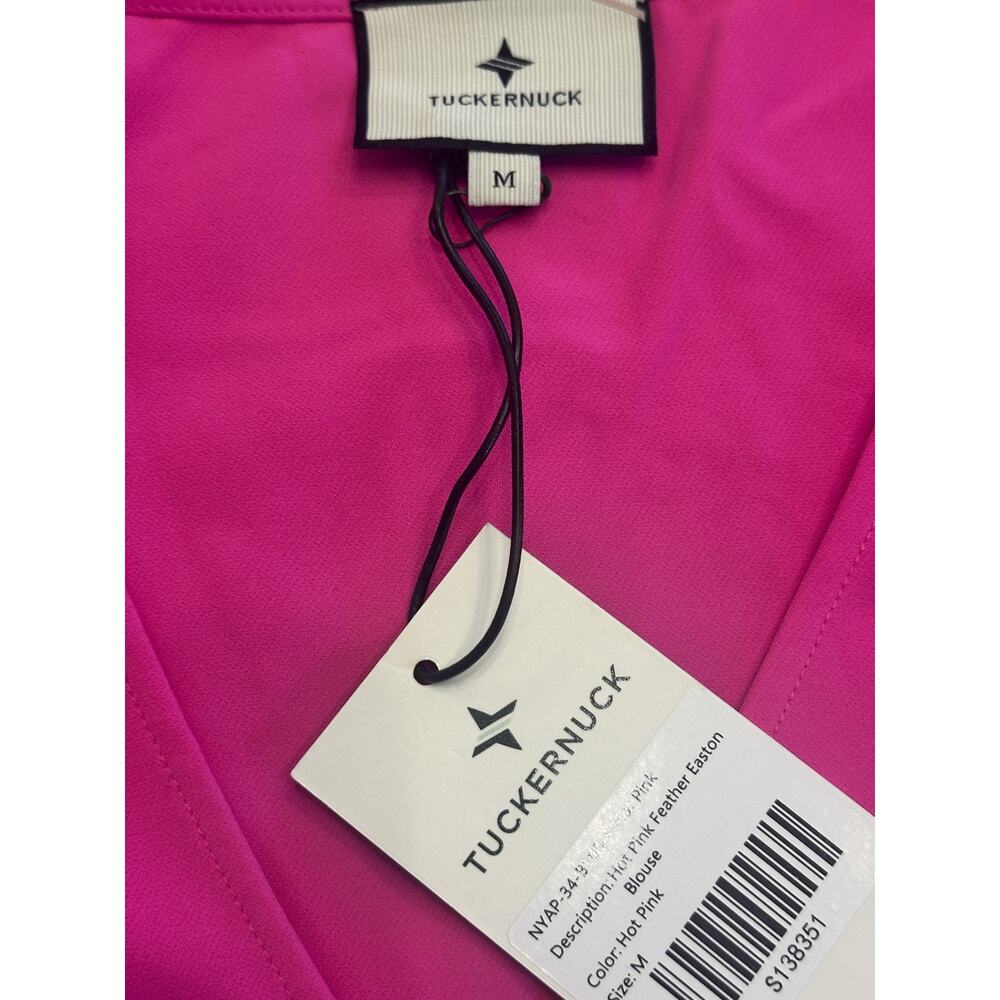 Tuckernuck NWT Easton Hot Pink Satin Feather V-Neck Top Blouse Medium NEW - Picture 4 of 4